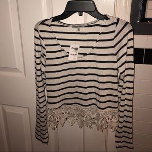 Striped long sleeve shirt with lace on the bottom